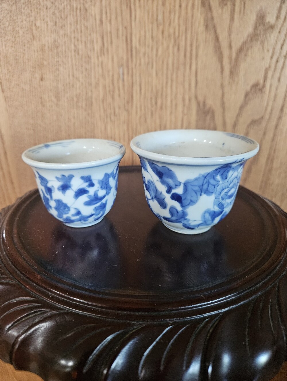 Vintage Miniature Blue and White Porcelain Planters Or Orb Stand Made In China